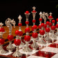 Jeu d'échecs Deluxe haut de gamme en métal et pierres semi-précieuses, échiquier en bois et pieds en métal de 32 cm