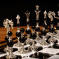 Jeu d'échecs Deluxe haut de gamme en métal et pierres semi-précieuses, échiquier en bois et pieds en métal de 32 cm