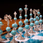 Jeu d'échecs Deluxe haut de gamme en métal et pierres semi-précieuses, échiquier en bois et pieds en métal de 32 cm