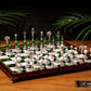 Jeu d'échecs Deluxe haut de gamme en métal et pierres semi-précieuses, échiquier en bois et pieds en métal de 32 cm