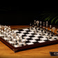 Jeu d'échecs Deluxe haut de gamme en métal et pierres semi-précieuses, échiquier en bois et pieds en métal de 32 cm
