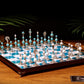 Jeu d'échecs Deluxe haut de gamme en métal et pierres semi-précieuses, échiquier en bois et pieds en métal de 32 cm