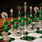 Jeu d'échecs Deluxe haut de gamme en métal et pierres semi-précieuses, échiquier en bois et pieds en métal de 32 cm