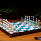 Jeu d'échecs Deluxe haut de gamme en métal et pierres semi-précieuses, échiquier en bois et pieds en métal de 32 cm