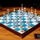 Jeu d'échecs Deluxe haut de gamme en métal et pierres semi-précieuses, échiquier en bois et pieds en métal de 32 cm