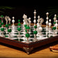 Jeu d'échecs Deluxe haut de gamme en métal et pierres semi-précieuses, échiquier en bois et pieds en métal de 32 cm