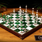 Jeu d'échecs Deluxe haut de gamme en métal et pierres semi-précieuses, échiquier en bois et pieds en métal de 32 cm