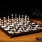 Jeu d'échecs Deluxe haut de gamme en métal et pierres semi-précieuses, échiquier en bois et pieds en métal de 32 cm