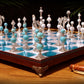 Jeu d'échecs Deluxe haut de gamme en métal et pierres semi-précieuses, échiquier en bois et pieds en métal de 32 cm