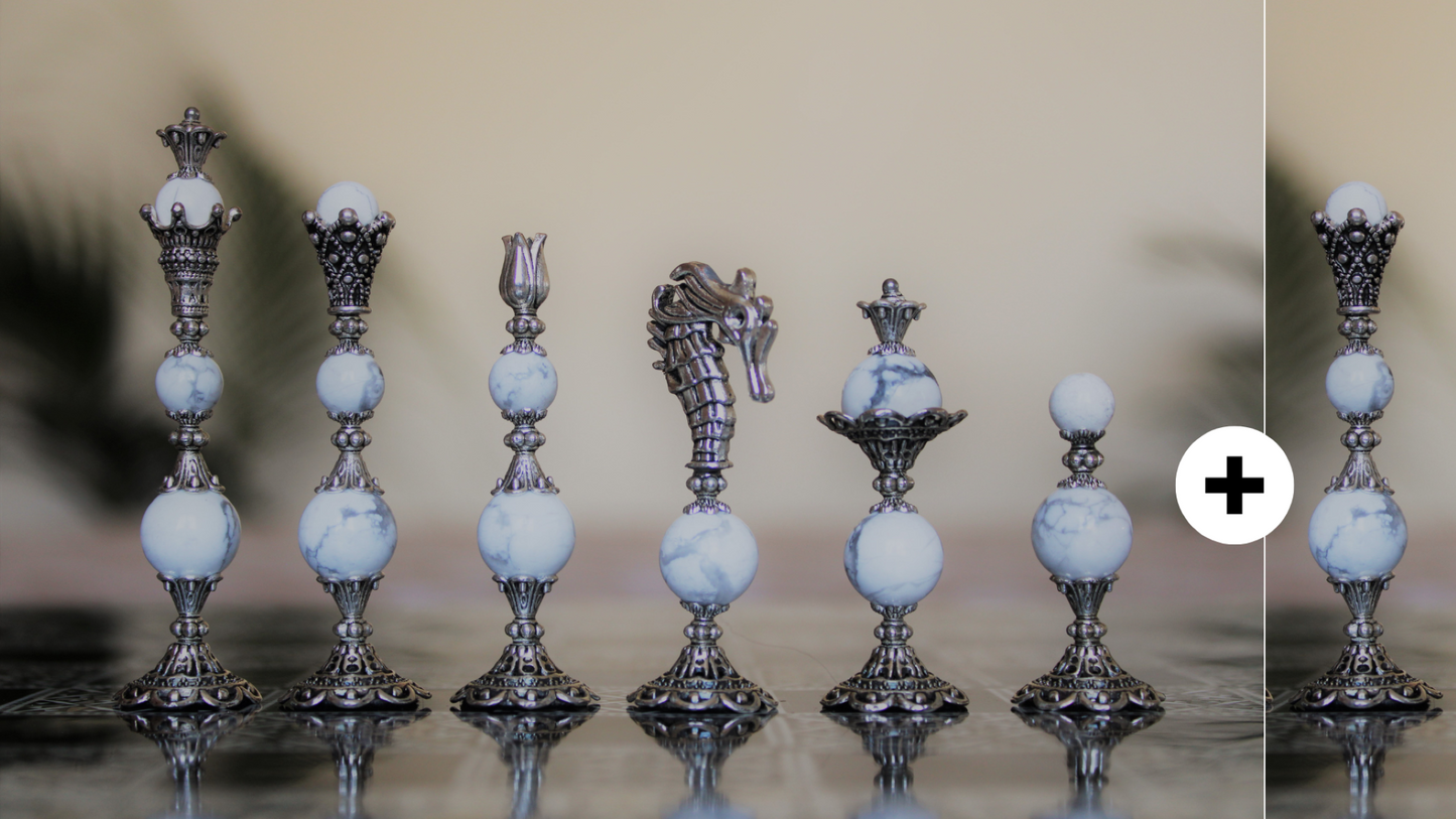 Pièces de jeu d'échecs Howlite Collection Prestige