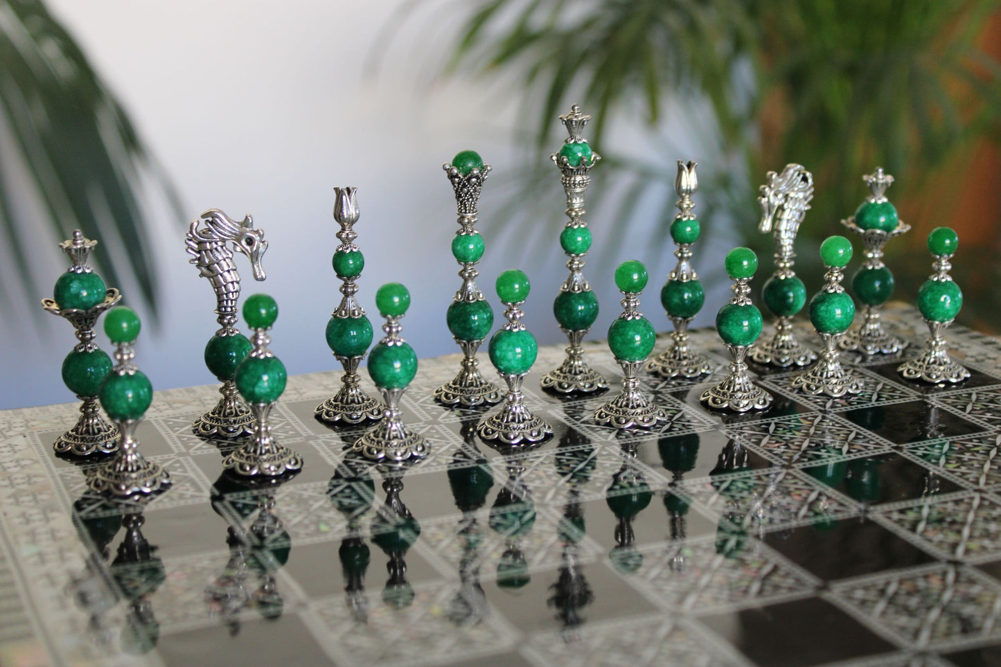 Pièces de jeu d'échecs Aventurine Collection Prestige