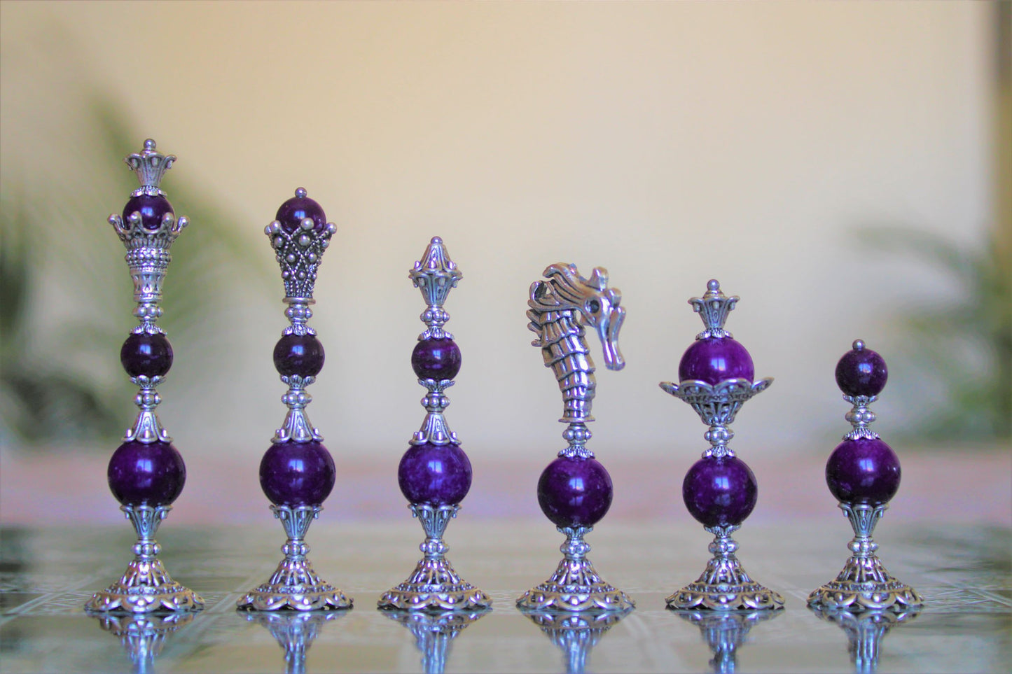 Pièces de jeu d'échecs Jade violet Collection Elégance