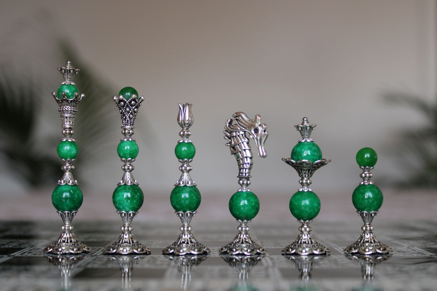 Pièces de jeu d'échecs Aventurine Collection Prestige