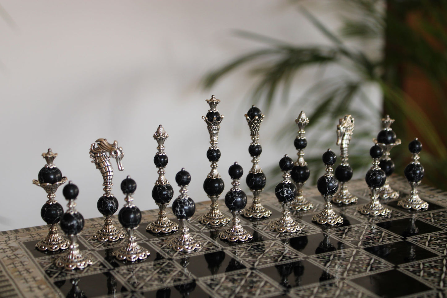 Pièces de jeu d'échecs Marbre Noir Collection Elégance