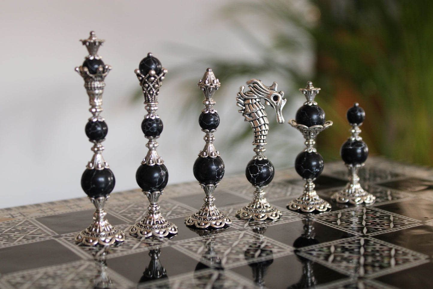 Pièces de jeu d'échecs Marbre Noir Collection Elégance