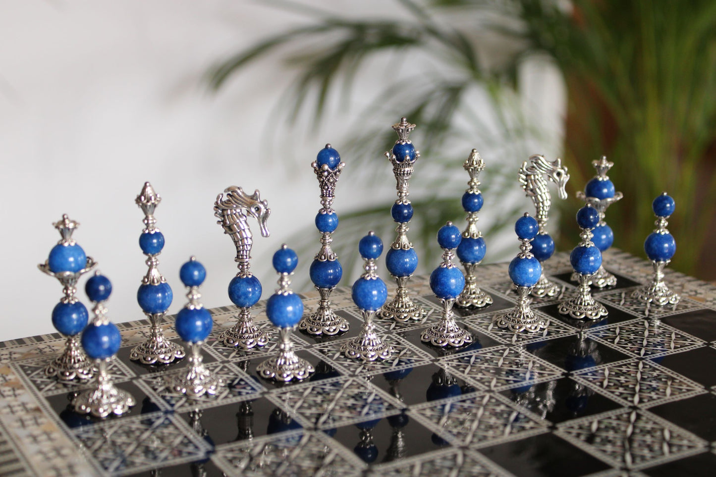 Pièces de jeu d'échecs Jade bleu Collection Elégance