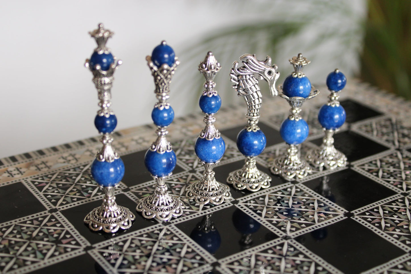 Pièces de jeu d'échecs Jade bleu Collection Elégance