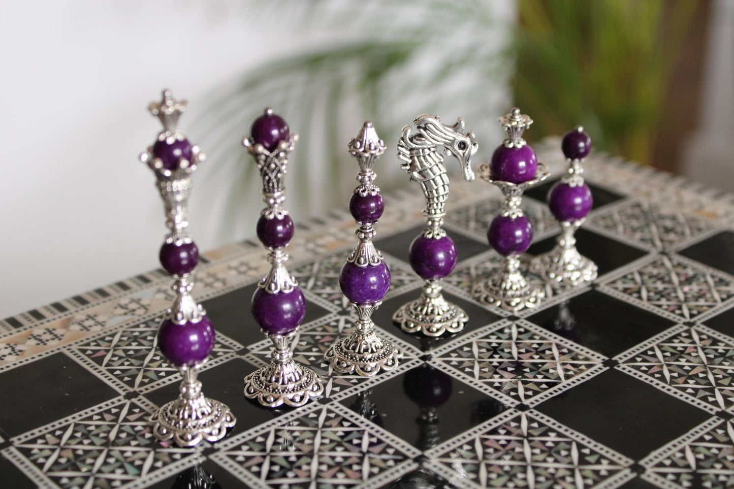 Pièces de jeu d'échecs Jade violet Collection Elégance