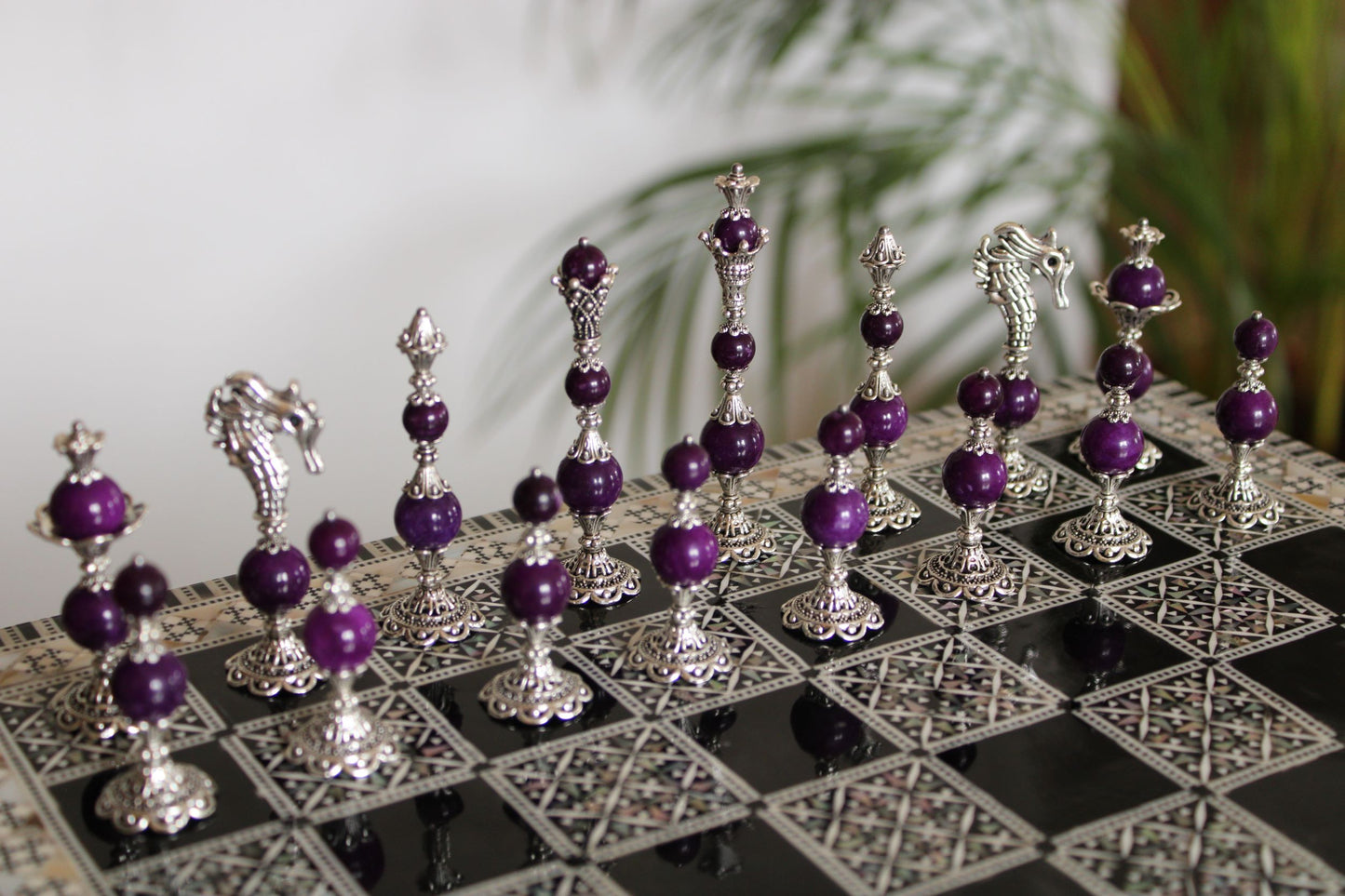 Pièces de jeu d'échecs Jade violet Collection Elégance