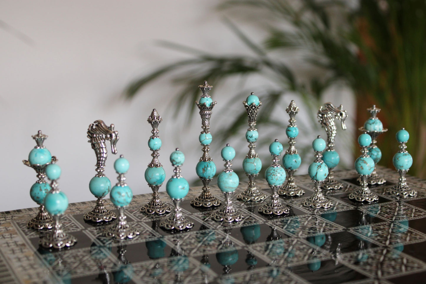 Pièces de jeu d'échecs Turquoise Collection Elégance