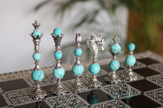 Pièces de jeu d'échecs Turquoise Collection Prestige