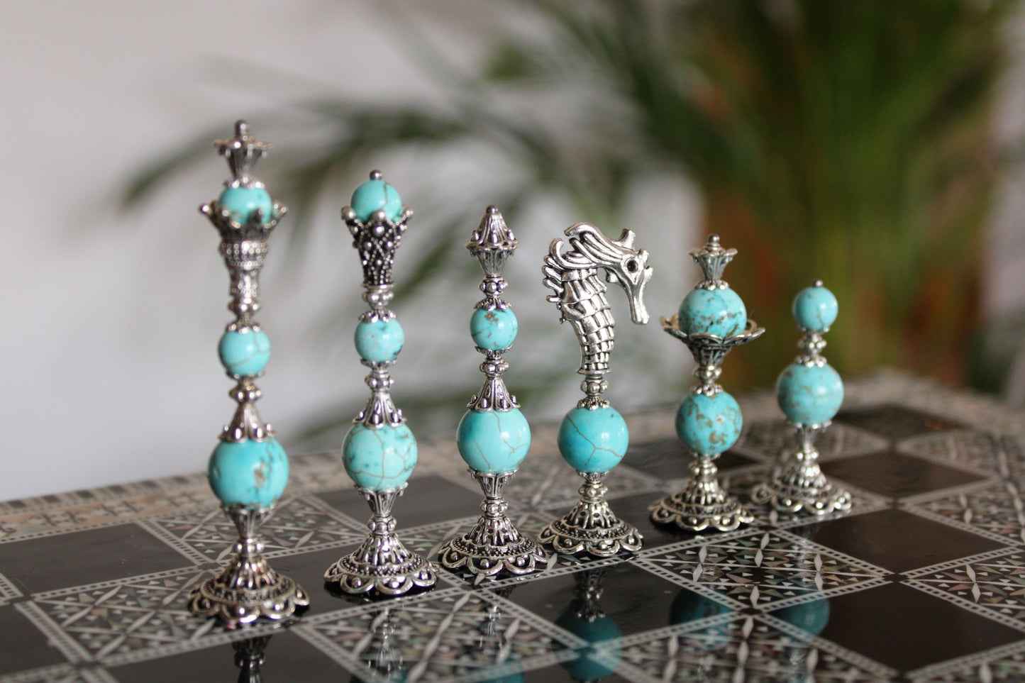 Pièces de jeu d'échecs Turquoise Collection Elégance