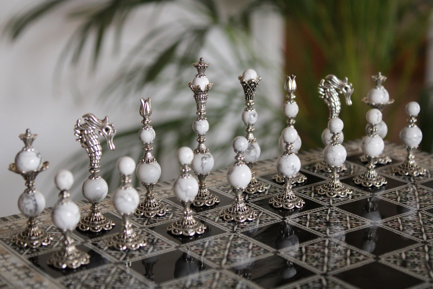 Pièces de jeu d'échecs Howlite Collection Prestige