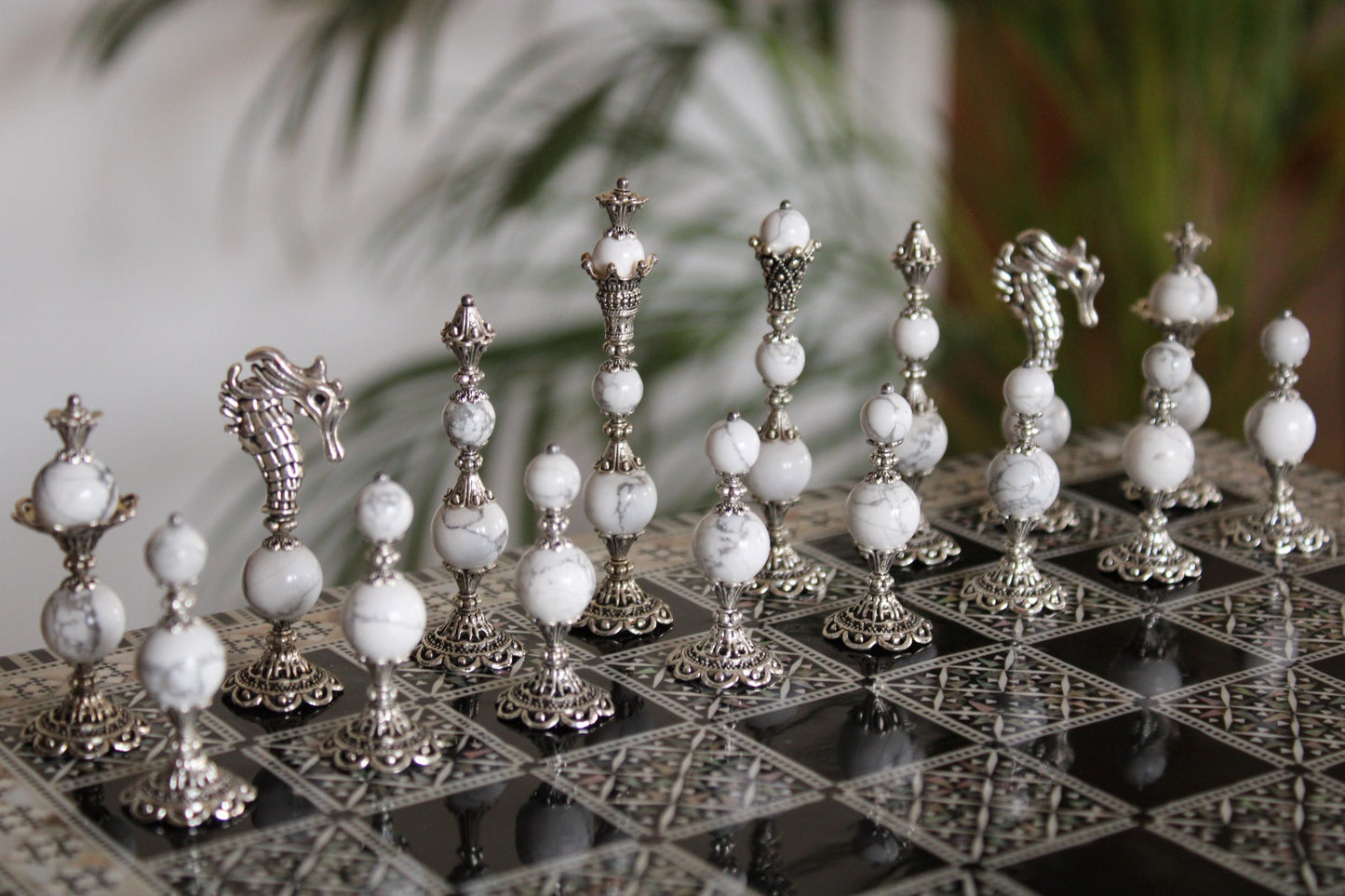 Pièces de jeu d'échecs Howlite Collection Elégance