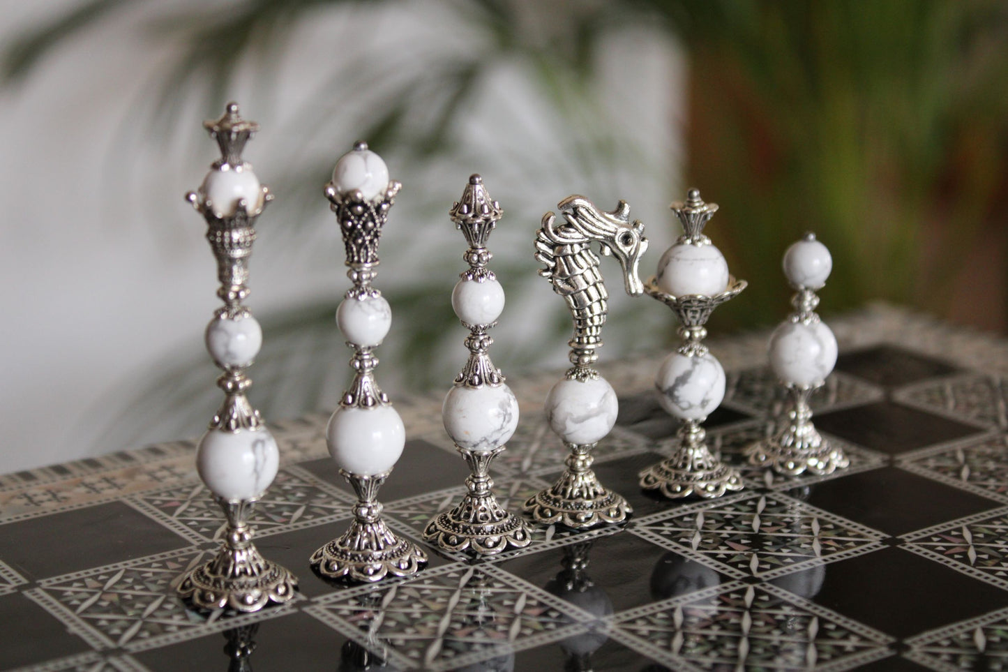 Pièces de jeu d'échecs Howlite Collection Elégance